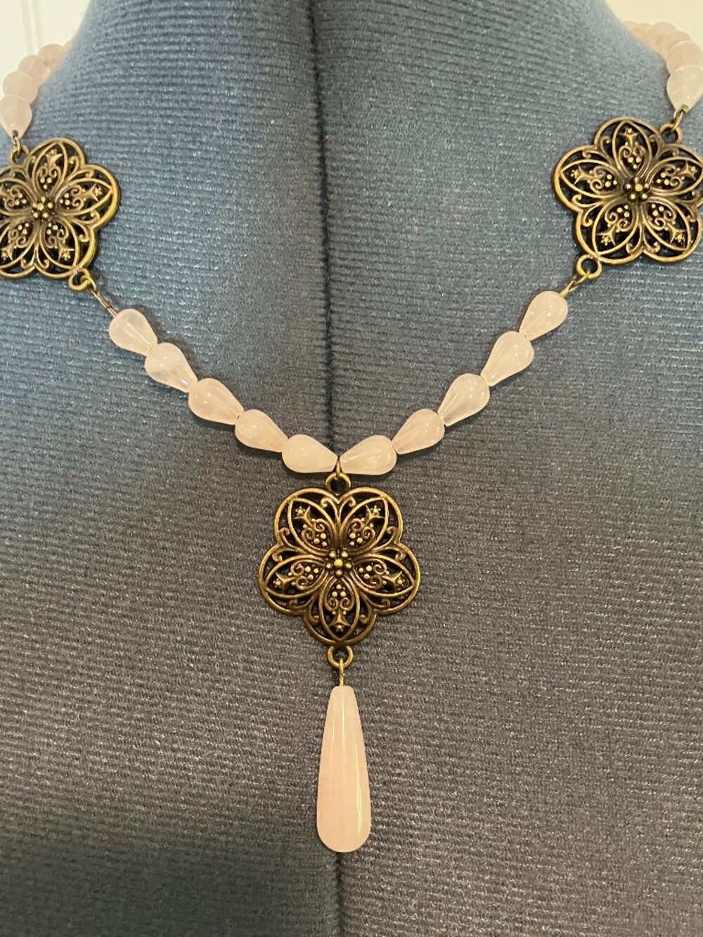 Handcrafted Rose Quartz Necklace - 20" Long with 3" Drop